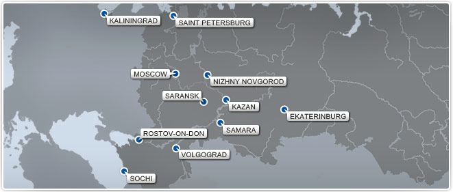 Znalezione obrazy dla zapytania stadiony mundial 2018 mapa